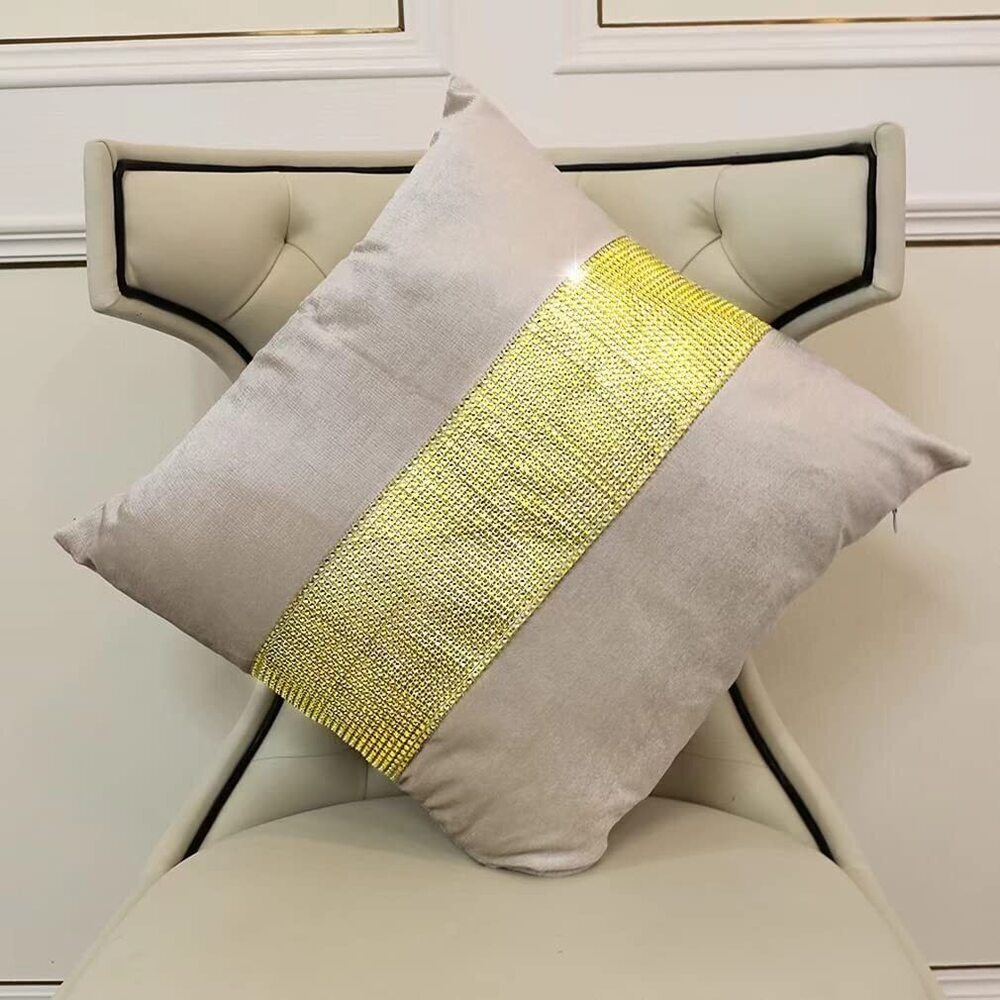 4010 Set of 2 Throw Pillow Covers - Gold Sequined Rhinestones Soft